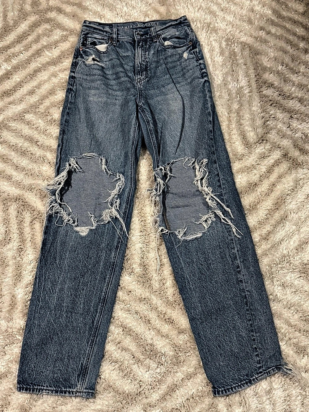 American Eagle Distressed Straight Leg Jeans Blue Size 0